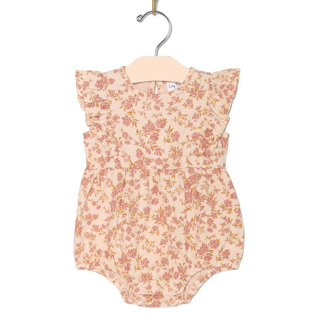 Blush Floral Flutter Front Romper: 18-24m