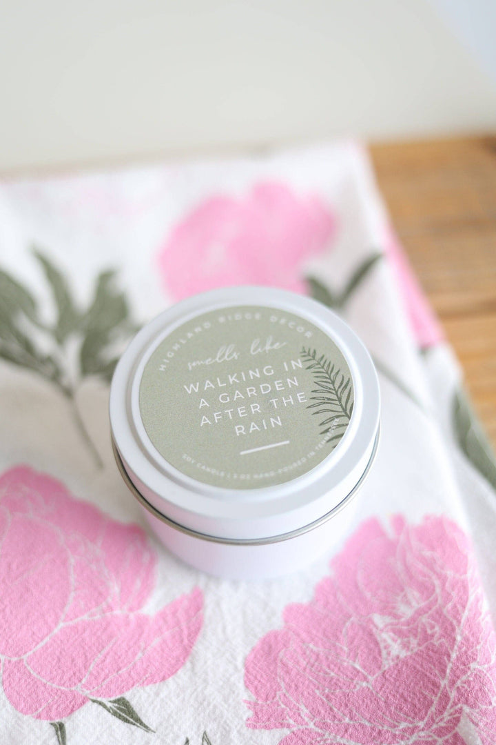 Walking In A Garden After The Rain Candle Tin