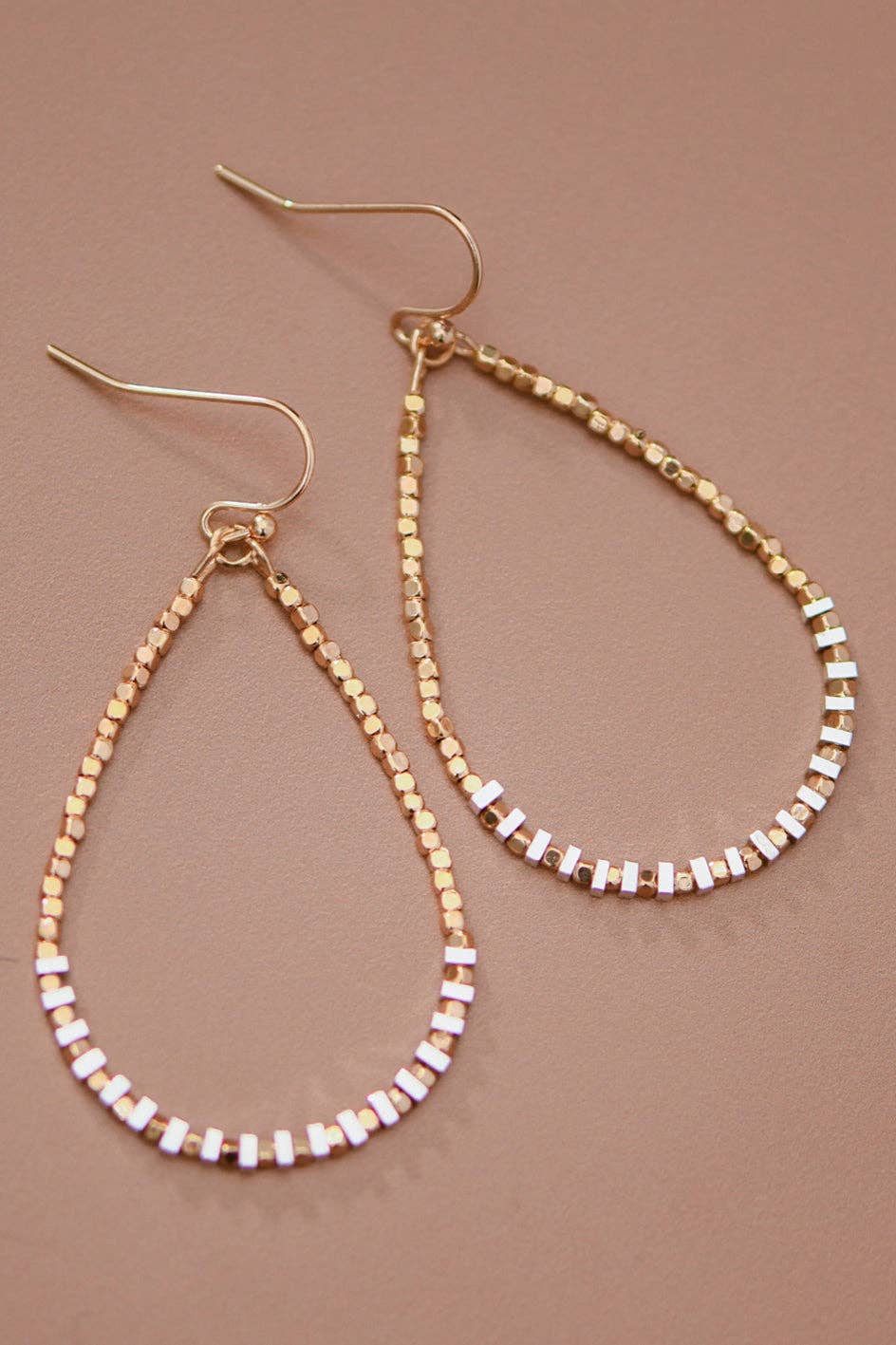 Teardrop Wire Beaded Earrings with Silver Hematite