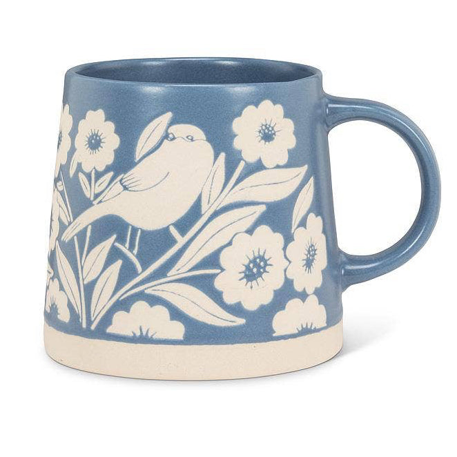 Blue Leaves & Birds Wide Base Mug