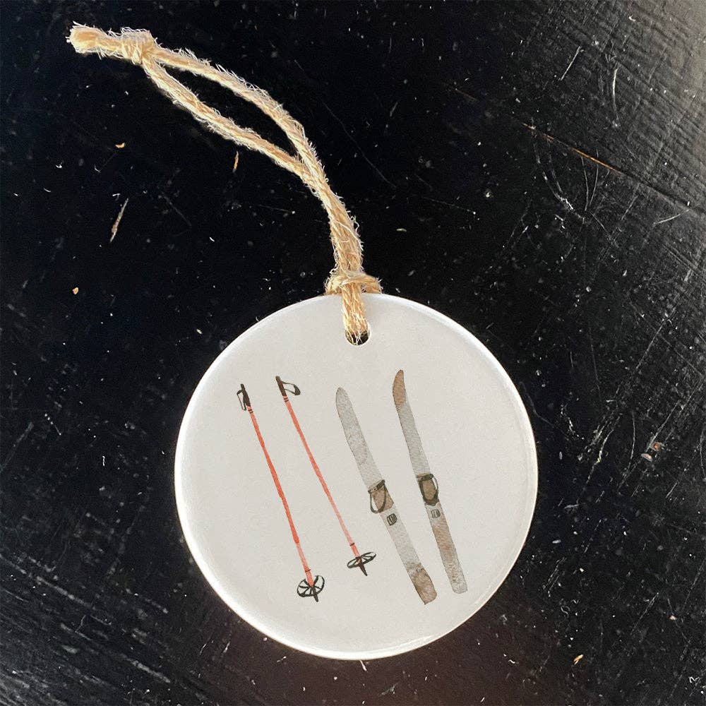Watercolor Skis - Christmas Ornament