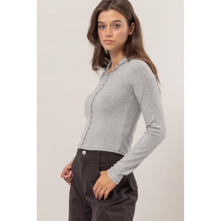Brushed Rib Knit Hoodie Top