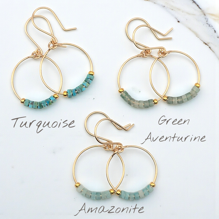 Green Aventurine Gemstone Gold Hoop Earrings