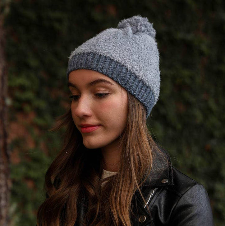 Furry Pom Knit Beanie