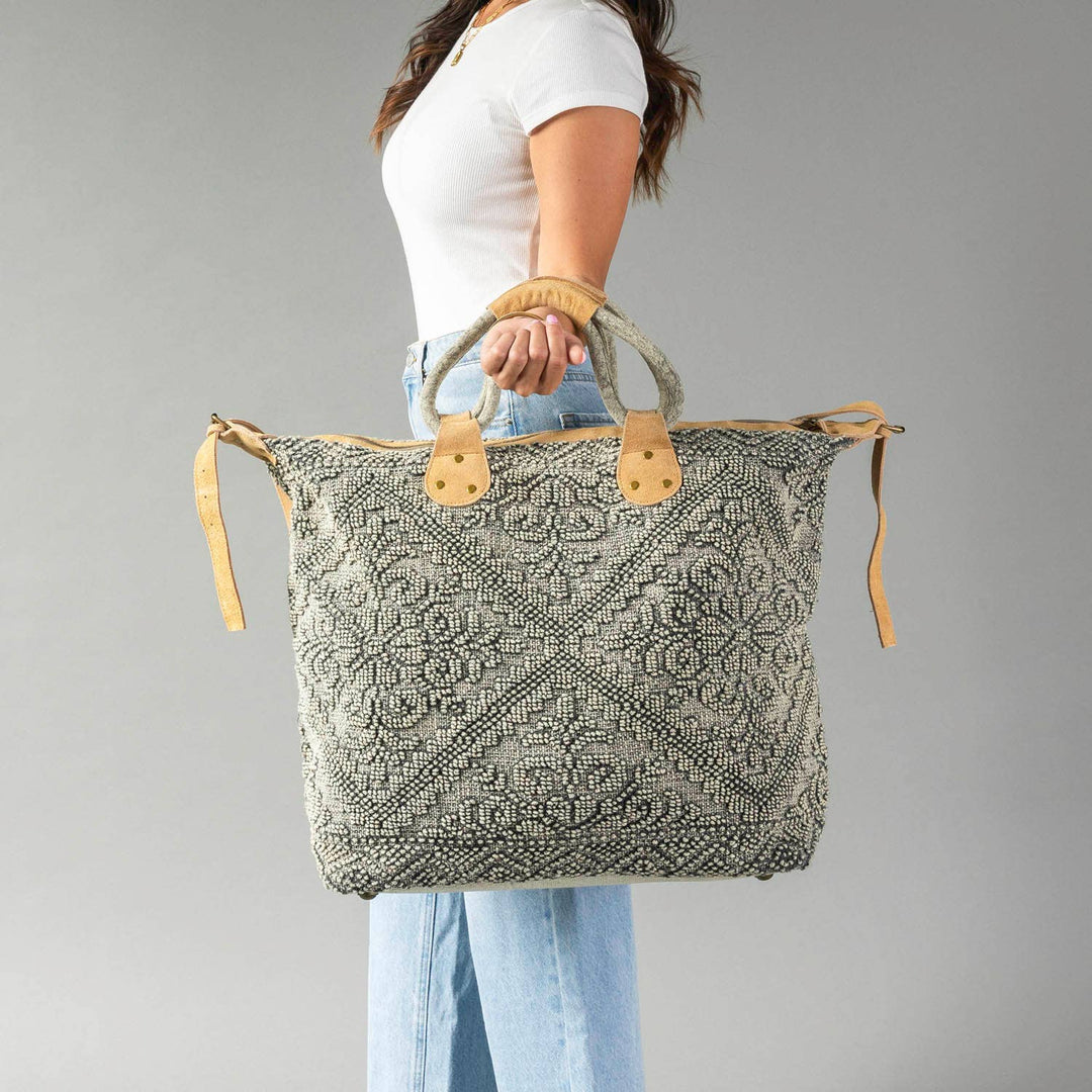 Sage Gray Vintage Inspired Textured Tote