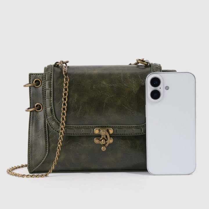 Retro Inspired Antique Green Leather Bag