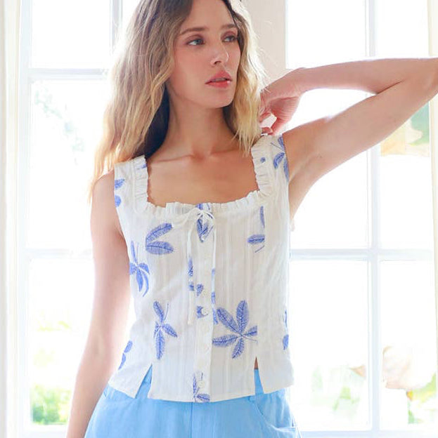 Sleeveless Square Neck Ruffle Top