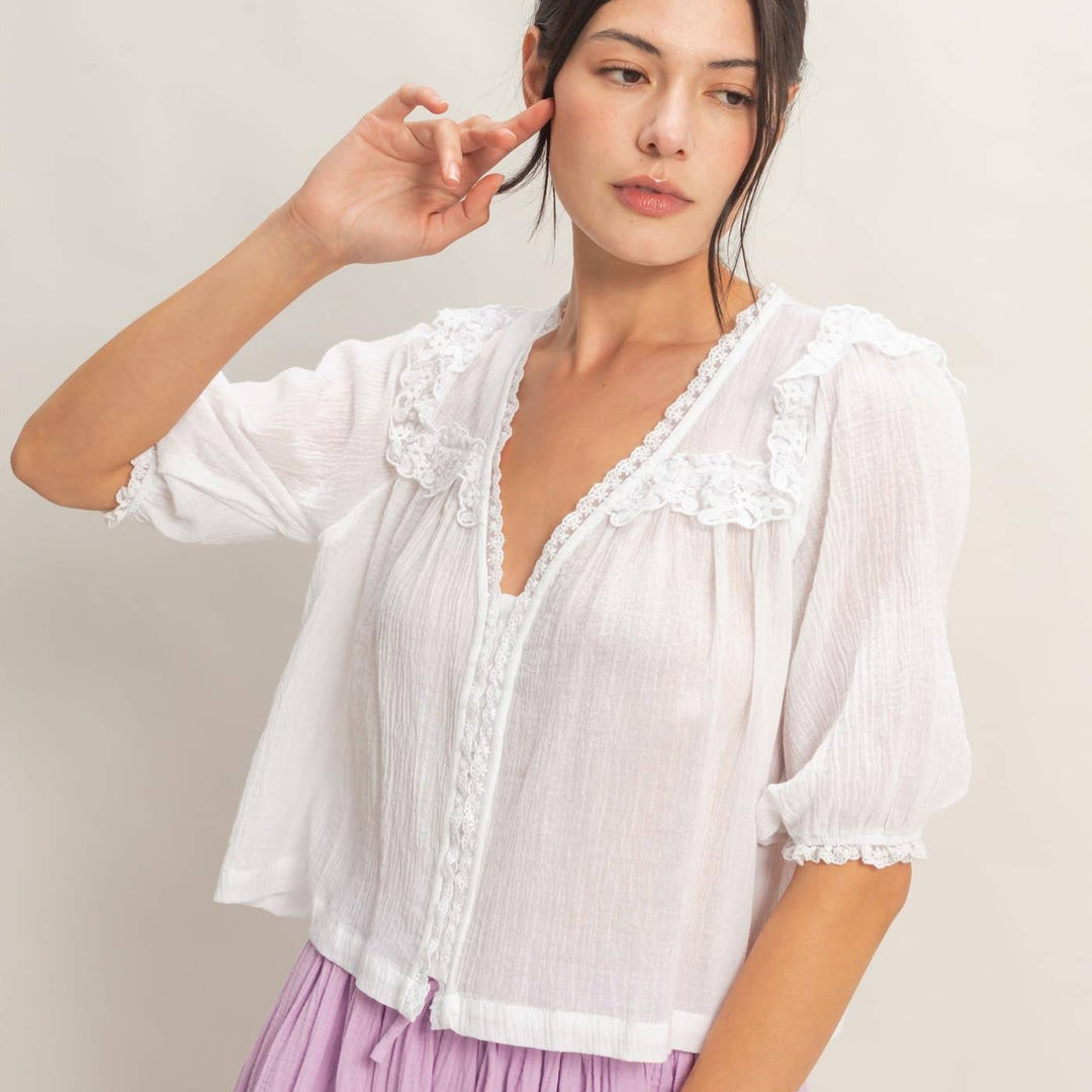 V-Neck Ruffled Lace Top