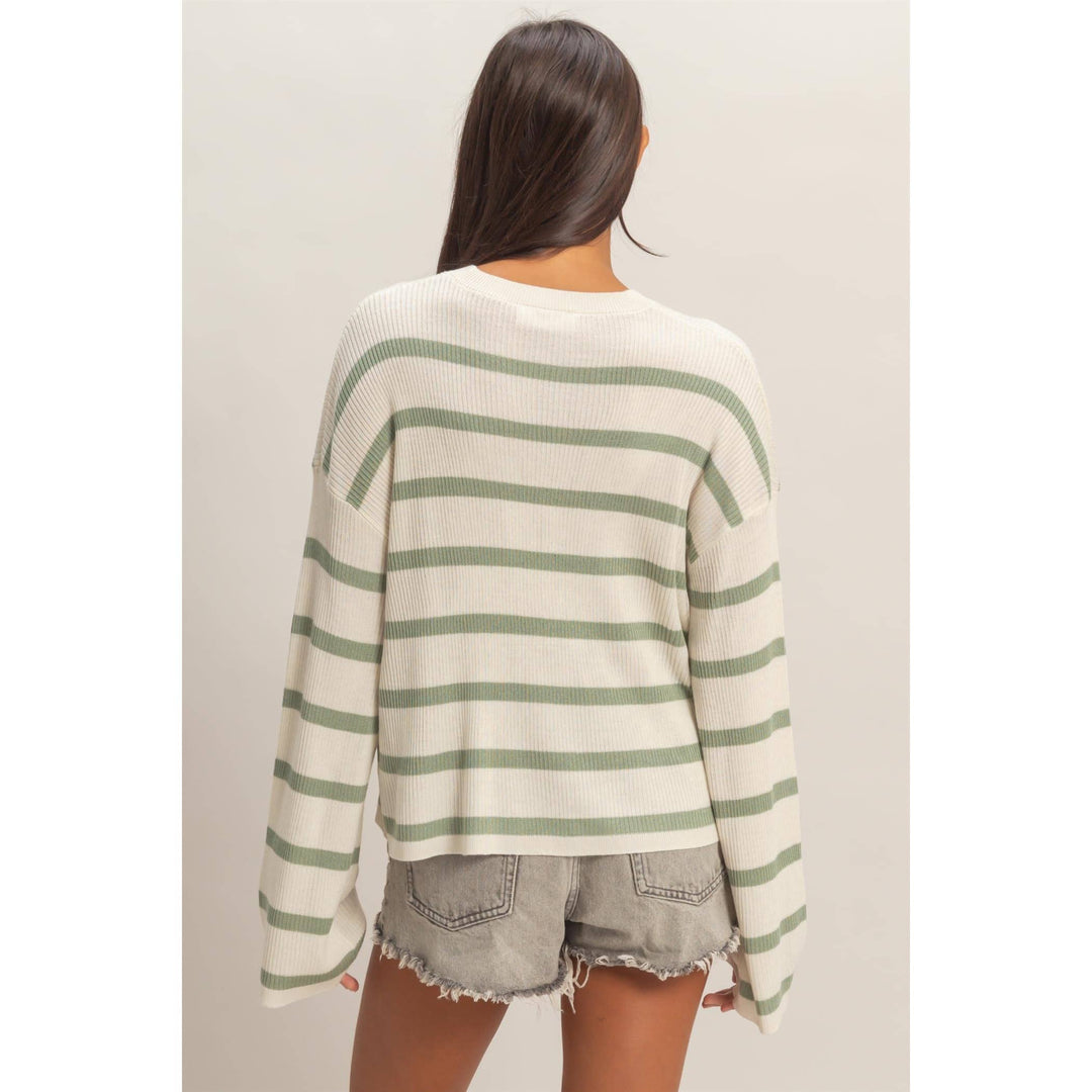 Lightweight Wide-Sleeve Striped Sweater