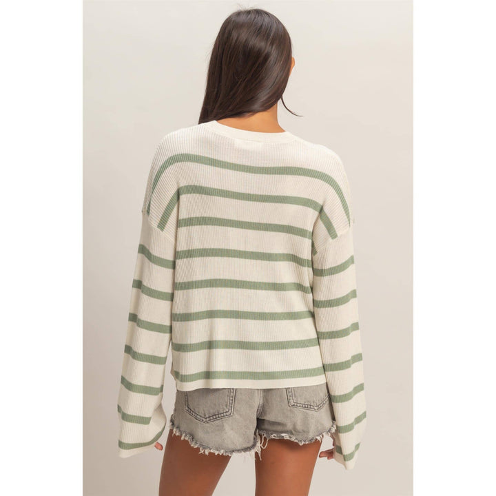 Lightweight Wide-Sleeve Striped Sweater