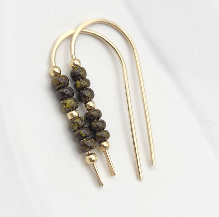 Gold Threaders Earrings with Dark Brown Olive Beads
