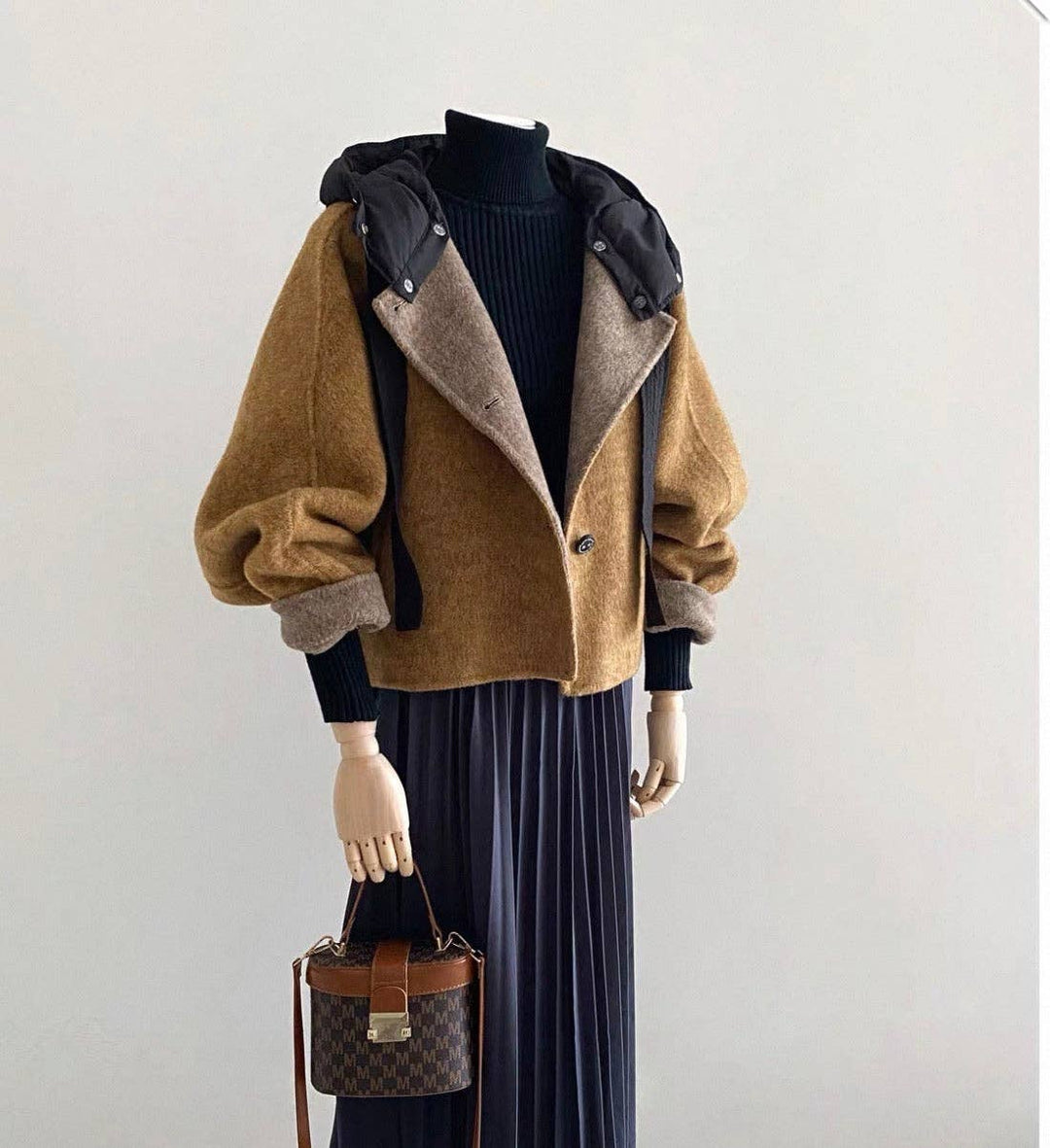 Nora 100% Wool Camel Hooded Jacket
