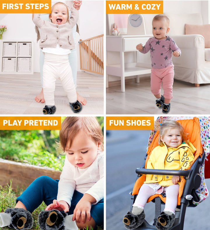 Super Soft Plush Baby Shoes - Black Bear
