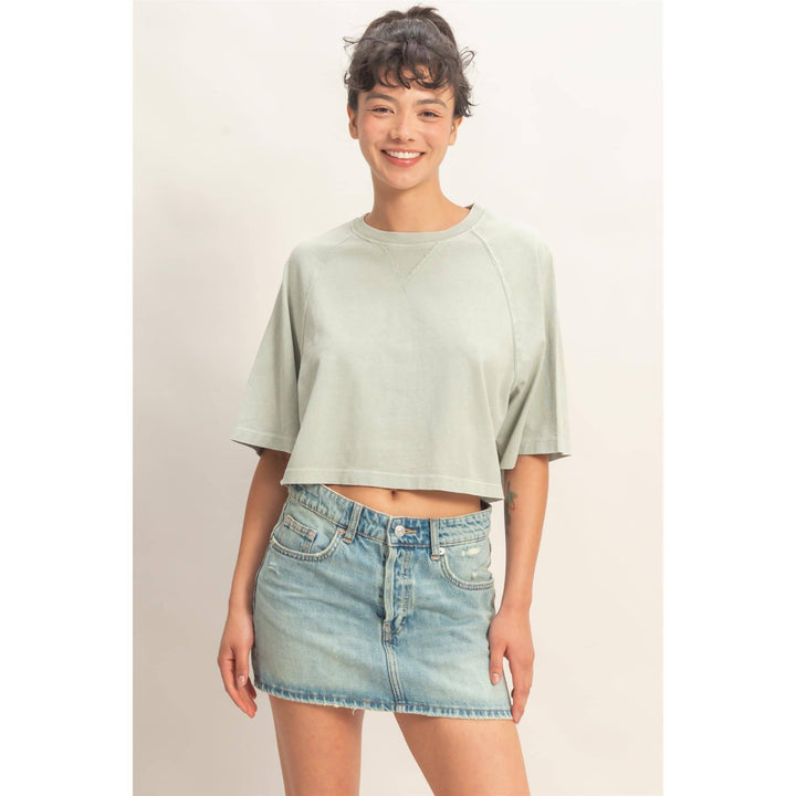 Sage Mineral Washed Cropped Tee
