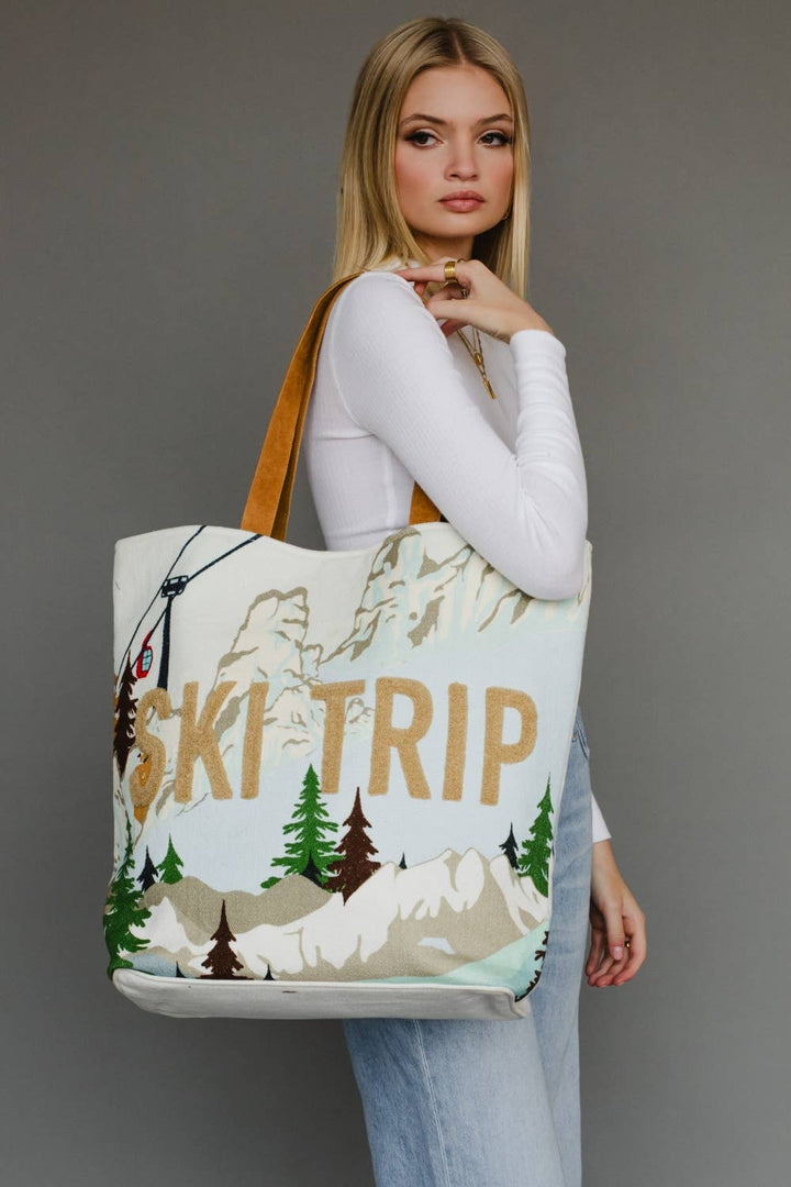 Light Blue Ski Trip Scene Tote
