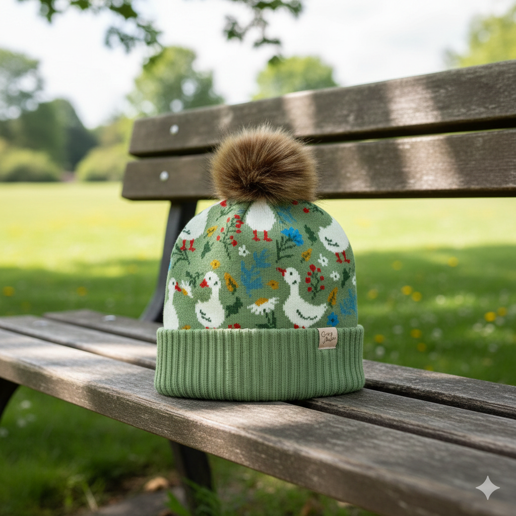 Kids Goose Pom Pom Knit Beanie