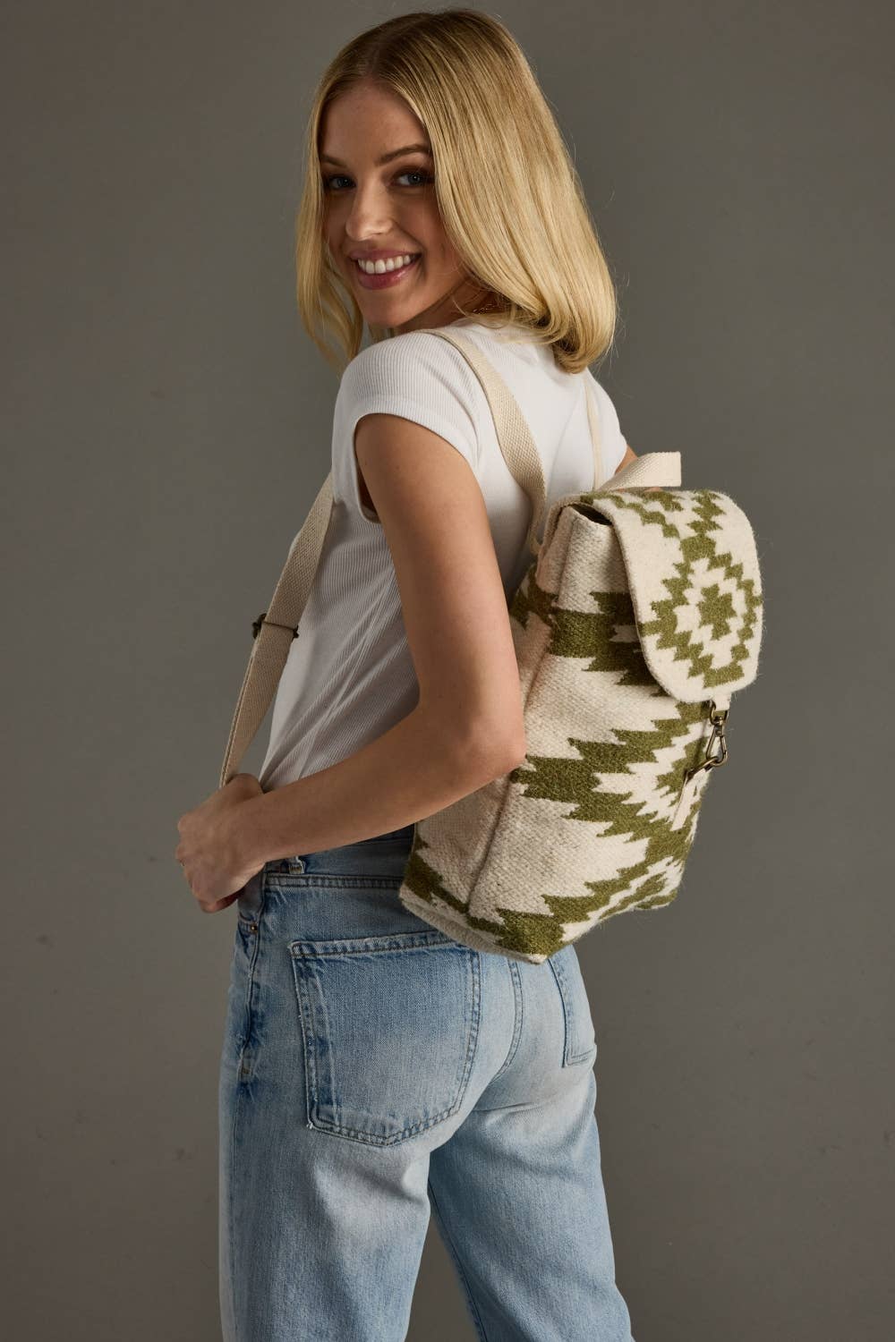 Cream & Olive Western Backpack