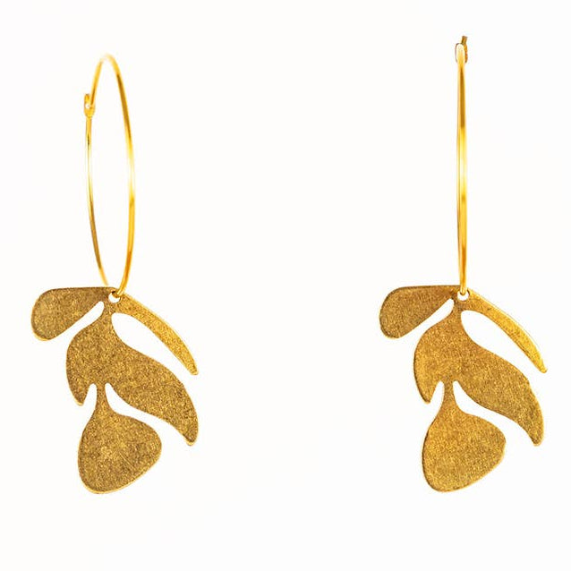 Brass Flower Hoop Earrings