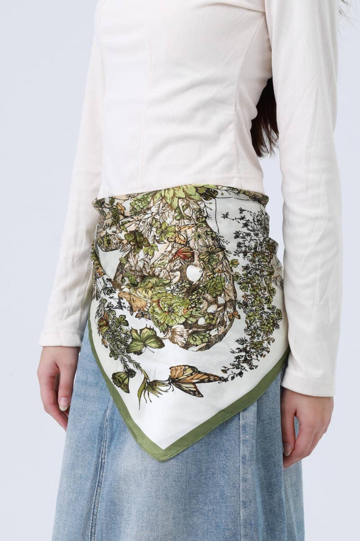 Floral Butterfly Silk Bandana – Elegant Nature Style