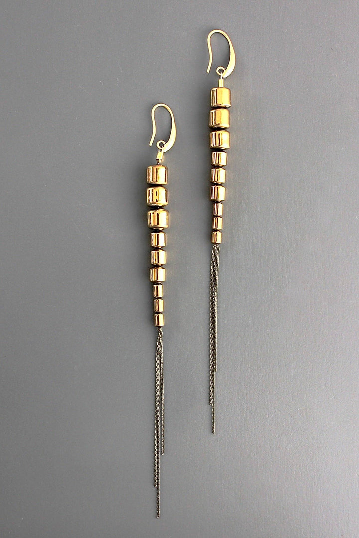 Plated Hematite and Gold Hook Earrings