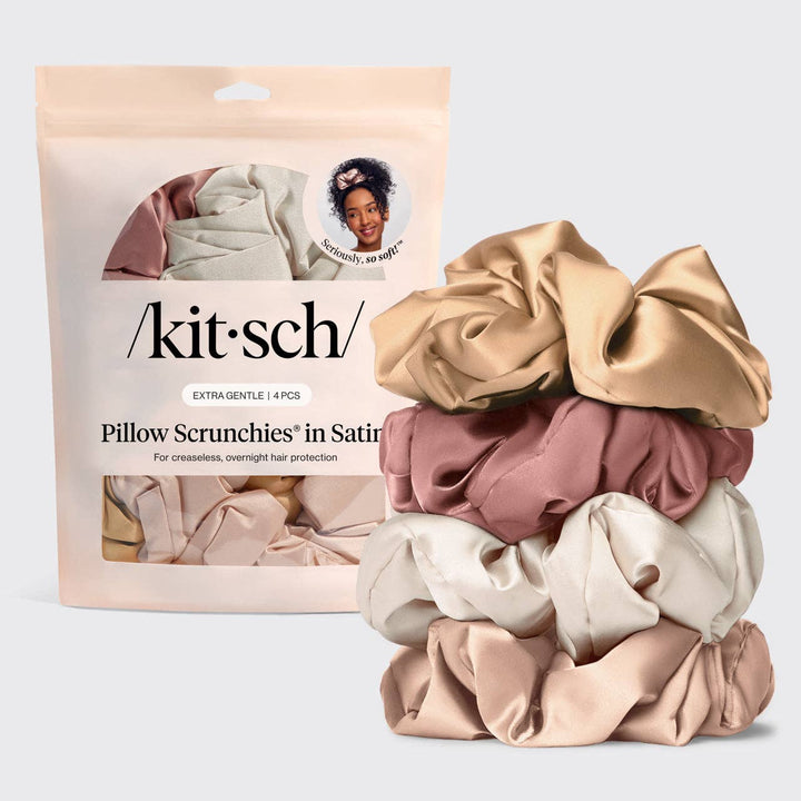 Blush 4 pc Satin Pillow Scrunchies