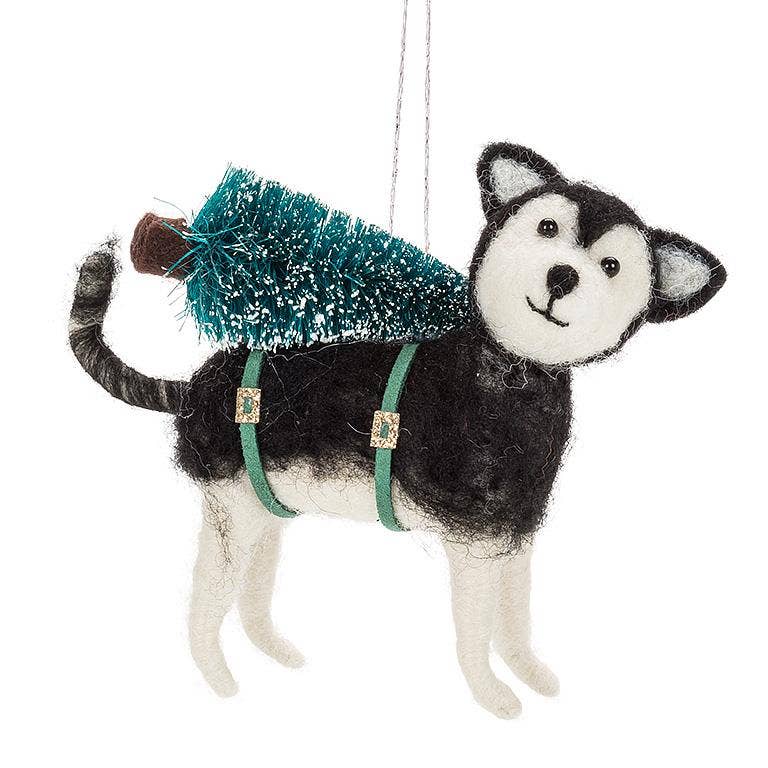 Husky with Tree Ornament-5"L