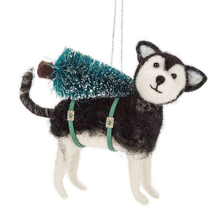 Husky with Tree Ornament-5"L