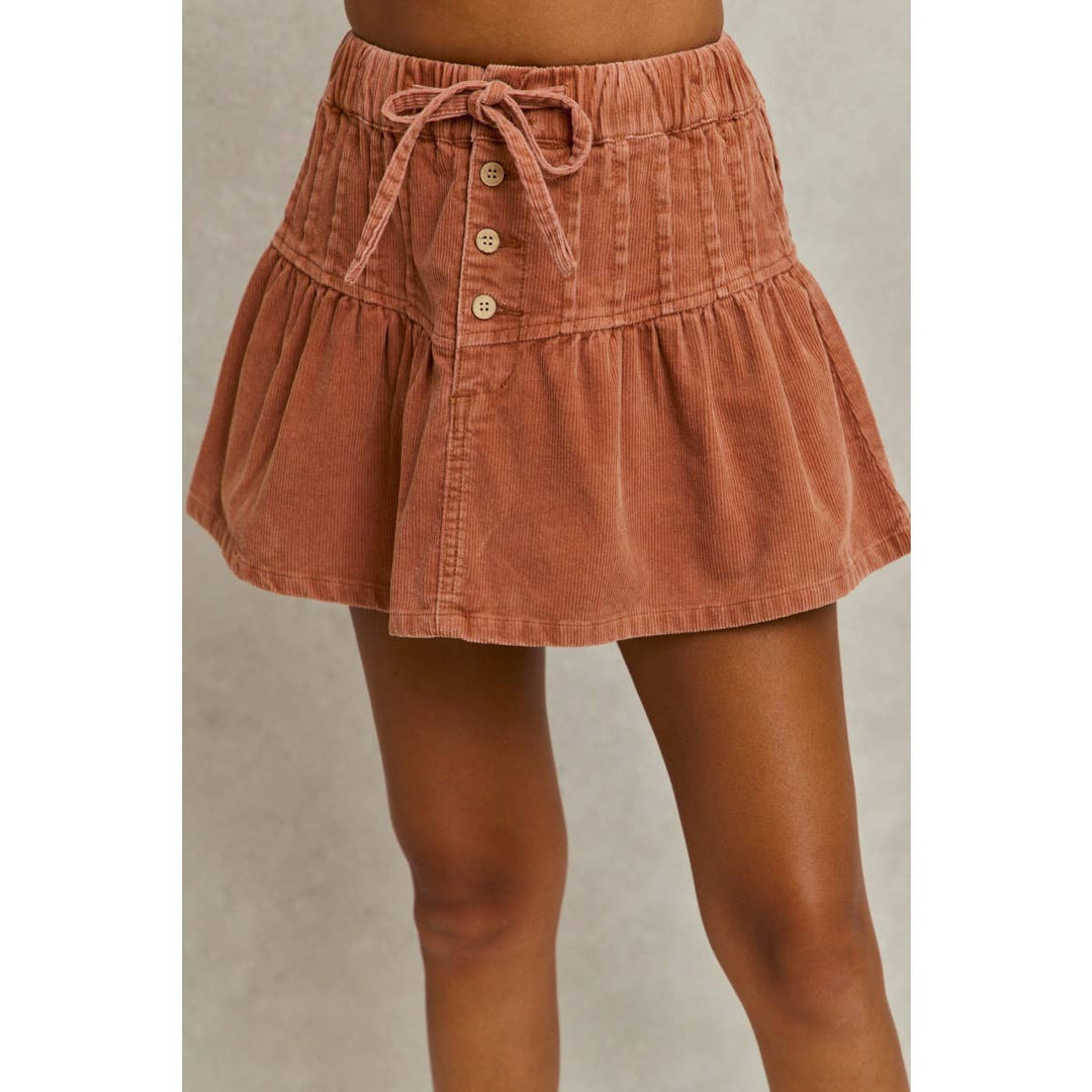Mineral Wash Cord Flared Mini Skirt