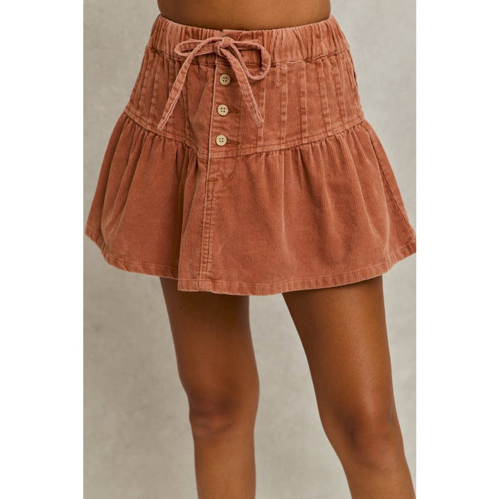 Mineral Wash Cord Flared Mini Skirt