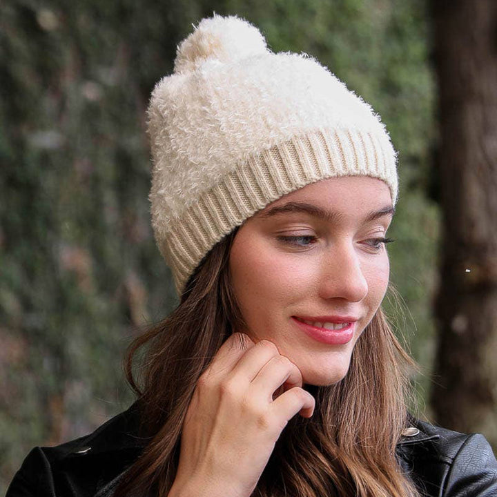 Furry Pom Knit Beanie
