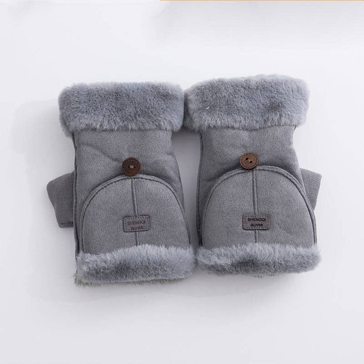 Winter Suede Convertible Thermal Fingerless Mittens  Gloves