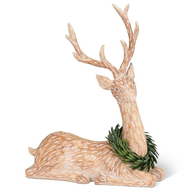 Laying Deer with Wreath-11"H