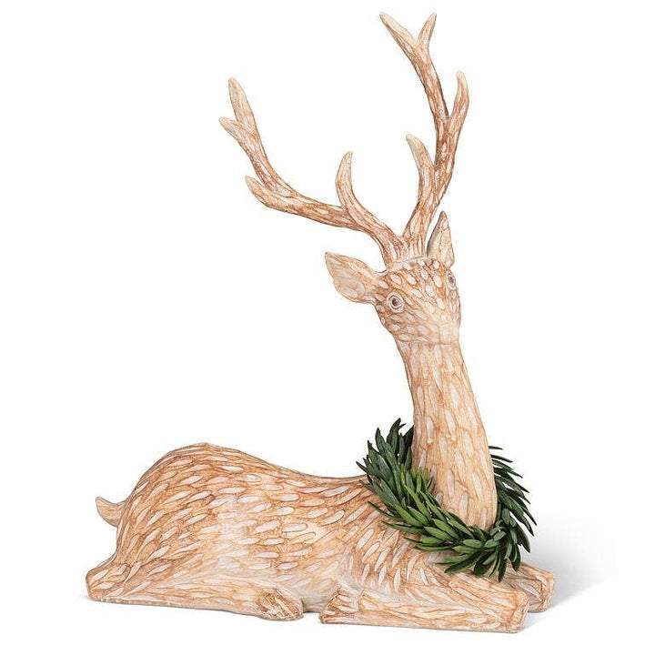 Laying Deer with Wreath-11"H