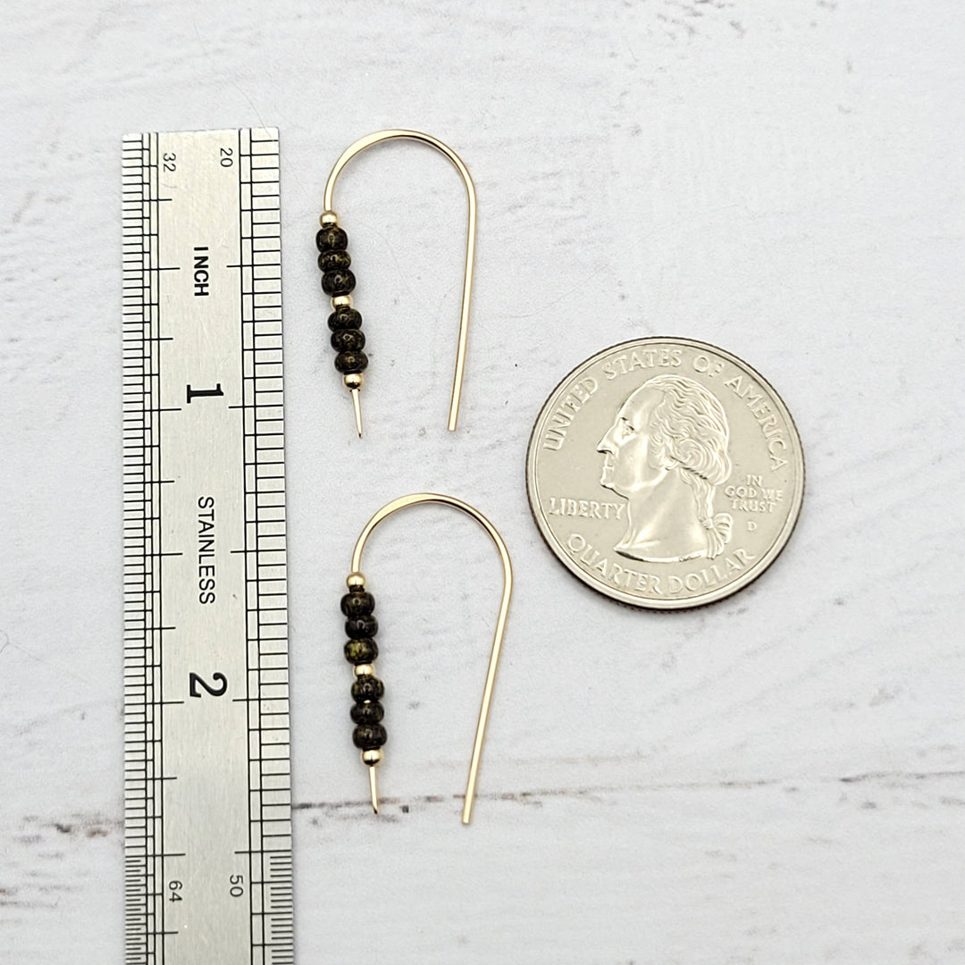 Gold Threaders Earrings with Dark Brown Olive Beads