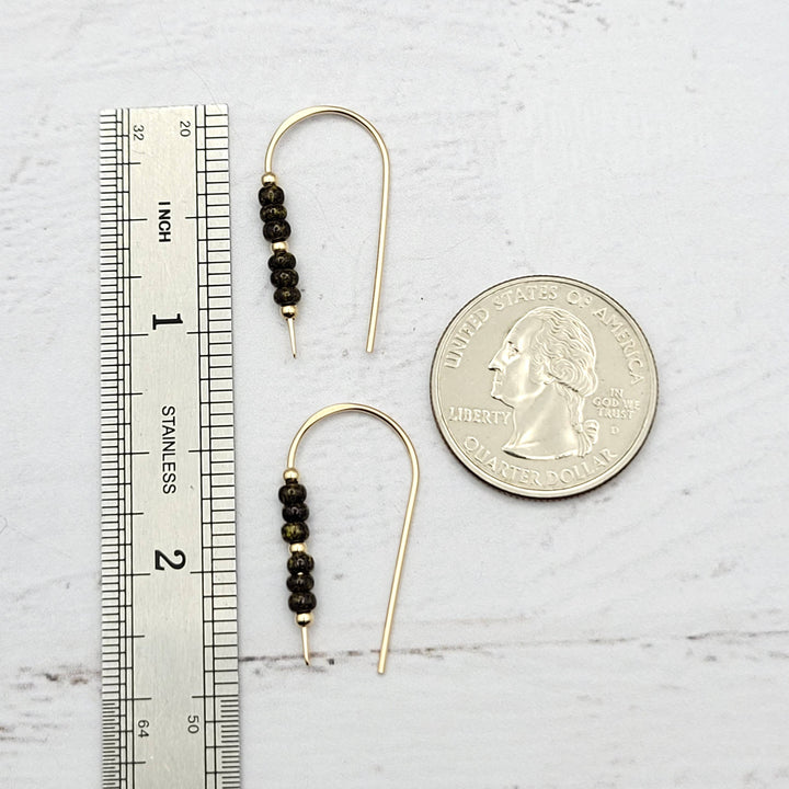 Gold Threaders Earrings with Dark Brown Olive Beads