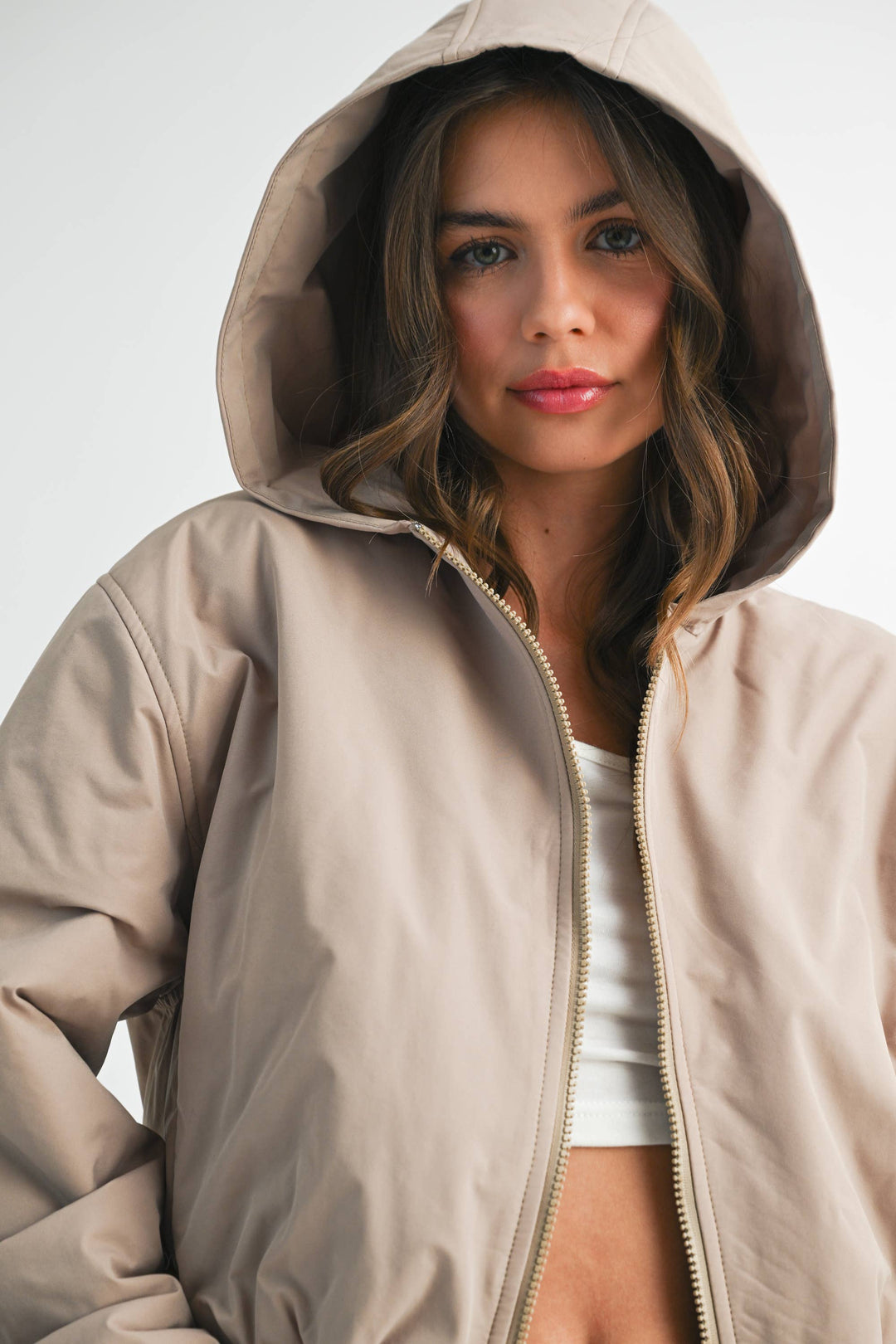 Cropped Hooded Zip-Up Puffer Jacket