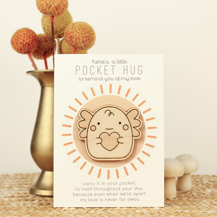Wooden Axolotl Pocket Hug "Thinking of You" Gift