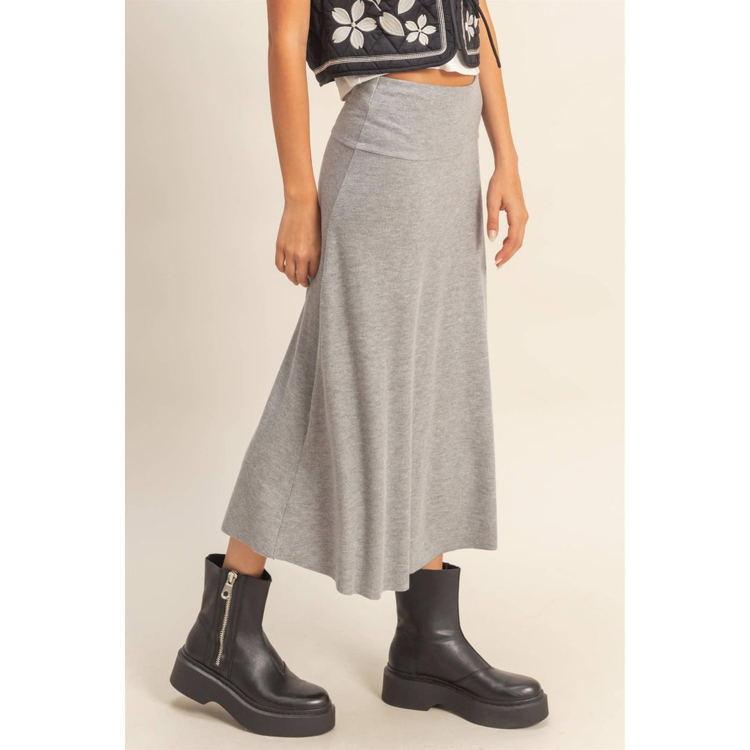 Ribbed Knit Skirt - Gray