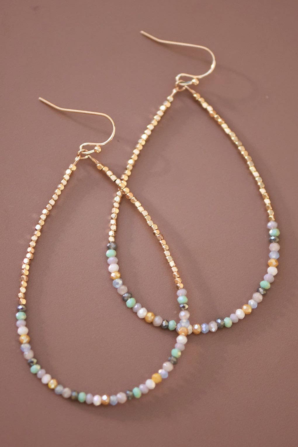 Teardrop Wire Beaded Earrings with Glass Crystals