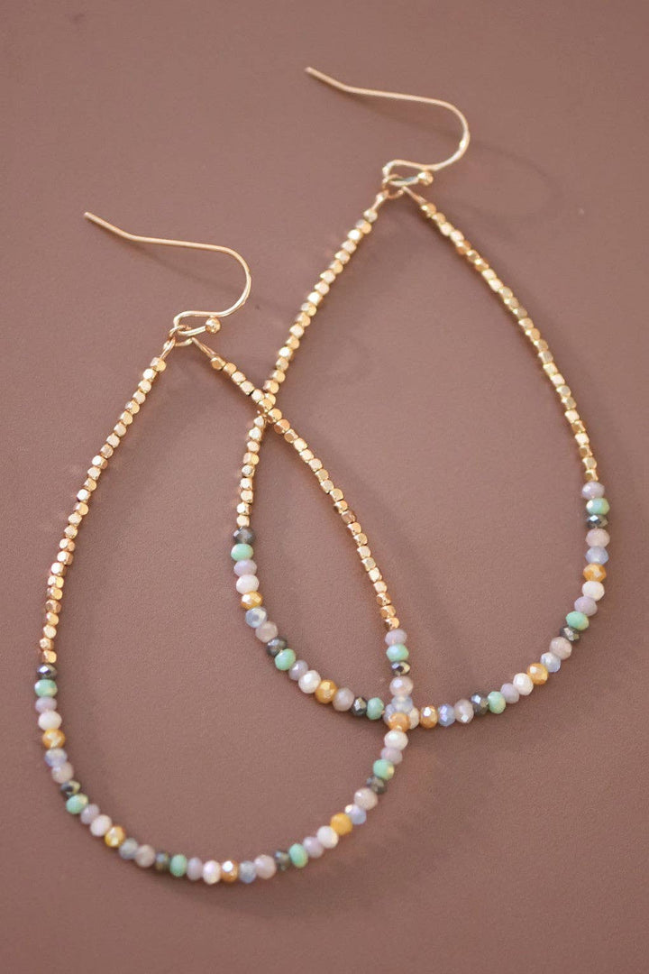 Teardrop Wire Beaded Earrings with Glass Crystals