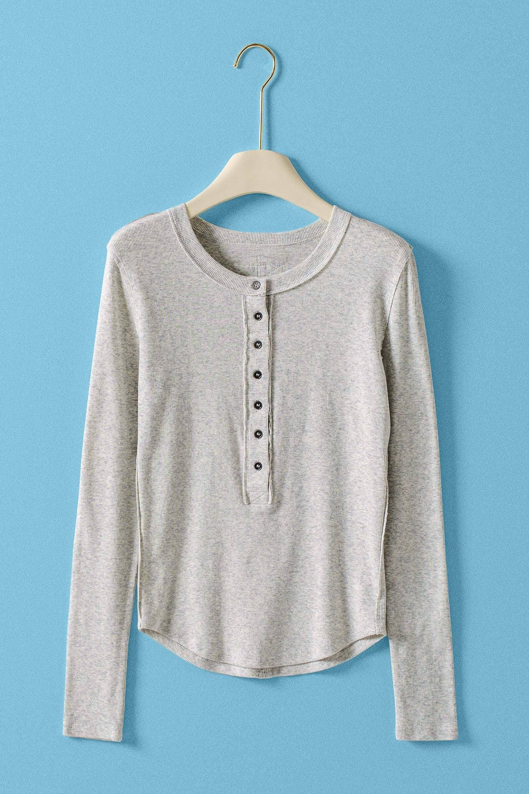 Ribbed Henley Long Sleeve Top - 3 colors