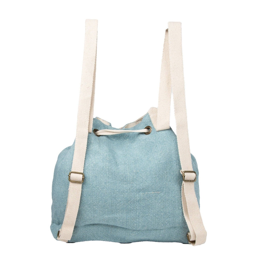 Blue Jute Adjustable Drawstring Closure Backpack Purse