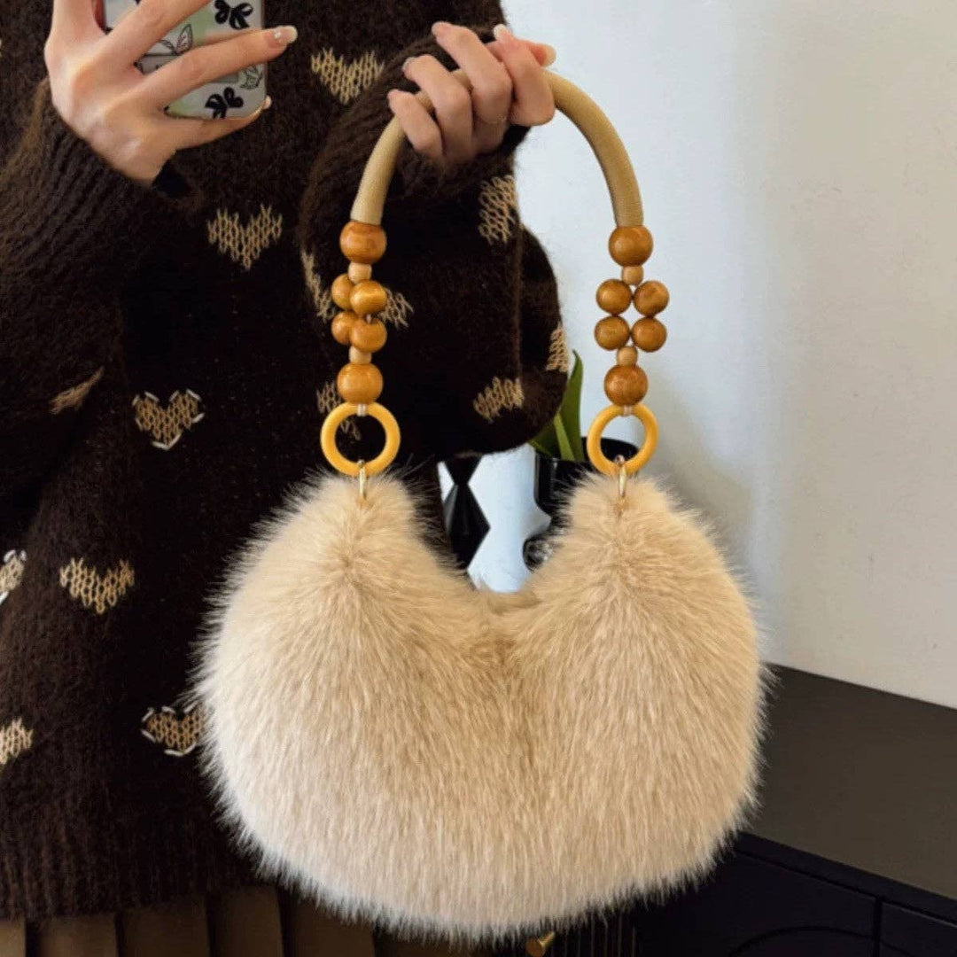 Winter Solid Soft Fluffy Underarm Handbag