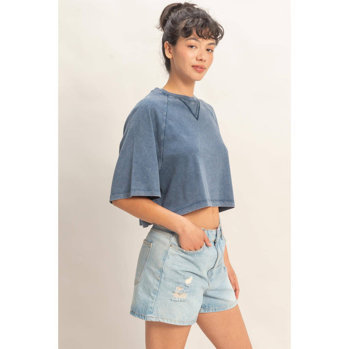 Navy Mineral Washed Cropped Tee