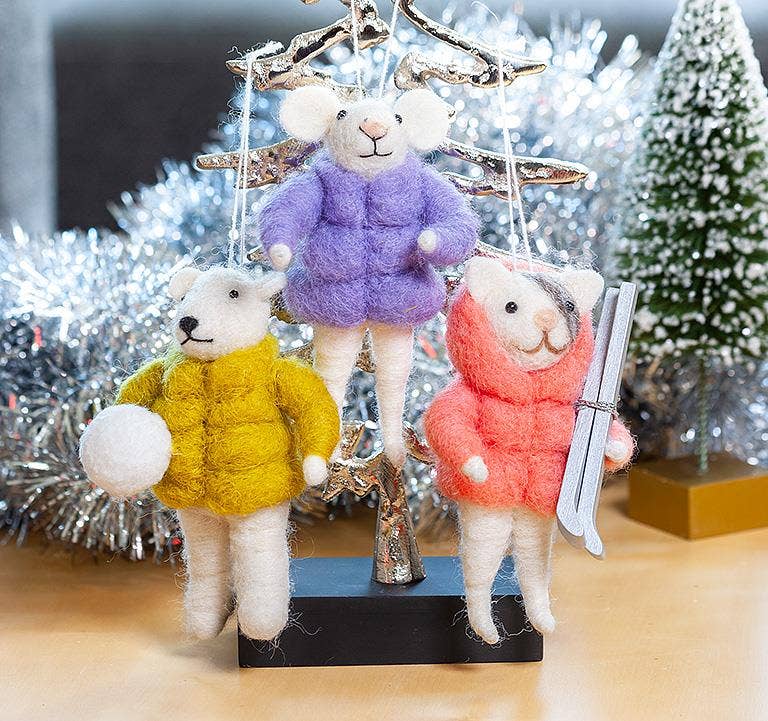 Puffy Coat Animal Ornaments-3 Assorted-5"H