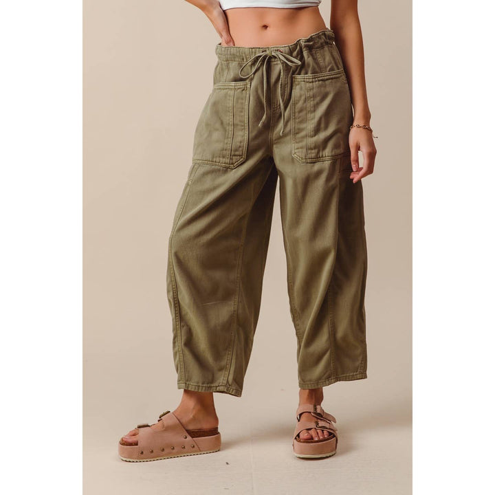 Olive Mid Rise Wide Leg Pant