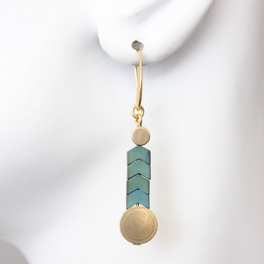 Brass & Hematite Chevron Earrings