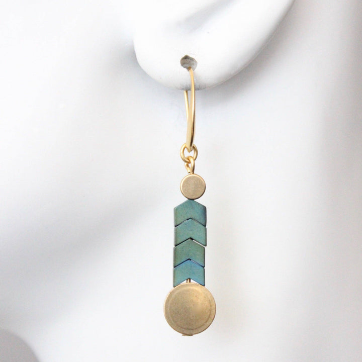Brass & Hematite Chevron Earrings