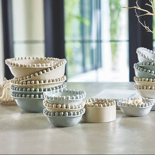 Ceramic Beaded Bowl Coastal Blue