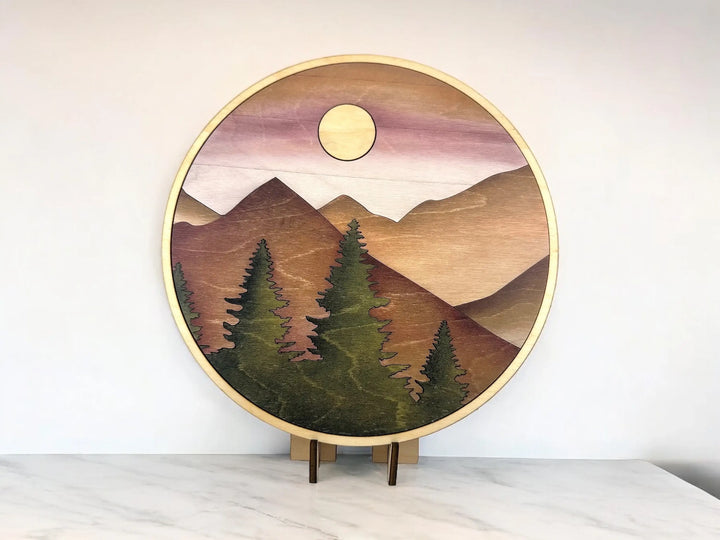 Handcrafted Wood Wall Art-10" Nature-Inspired Mountain Print